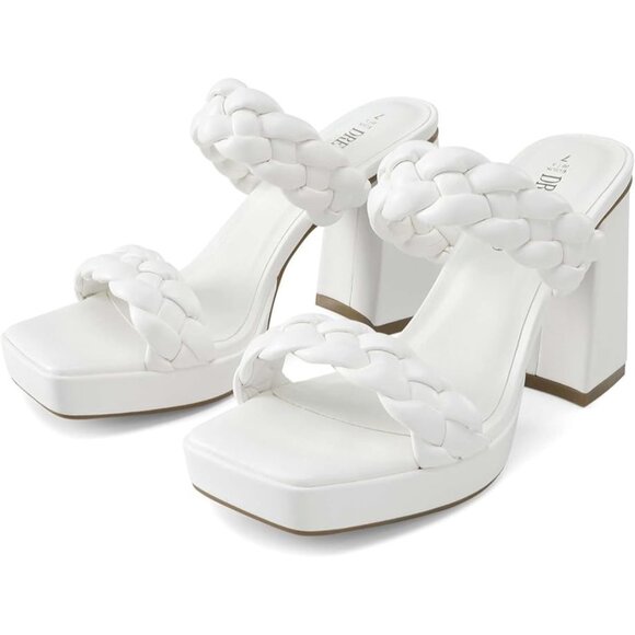 DREAM PAIRS Braided Two Straps Chunky High Heel Sandals Platform Open Square Toe - Picture 4 of 6